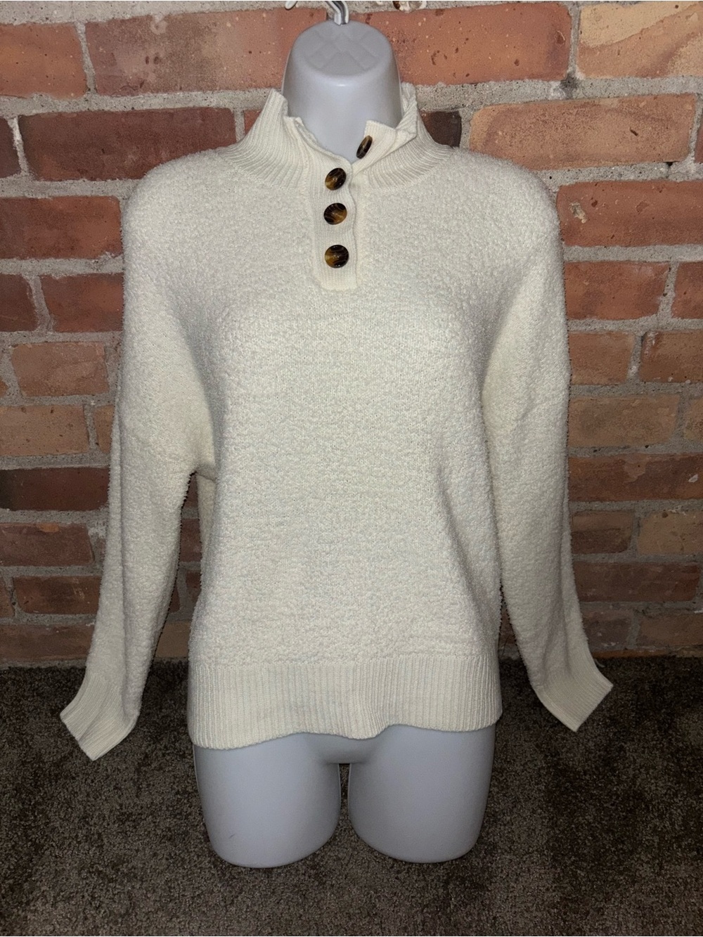 Pink Lily Cozy Cream TurtleNeck Button Women's Sweater